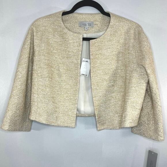NWT rickie freeman TERI JON Women Jacket Blazer Golden Sz 10 Open front Classic - Picture 1 of 14